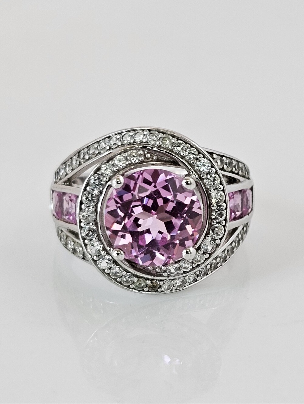 Authentic Kay Jewelers Lab Pink & White Sapphire Ring Sterling Silver Sz 7!